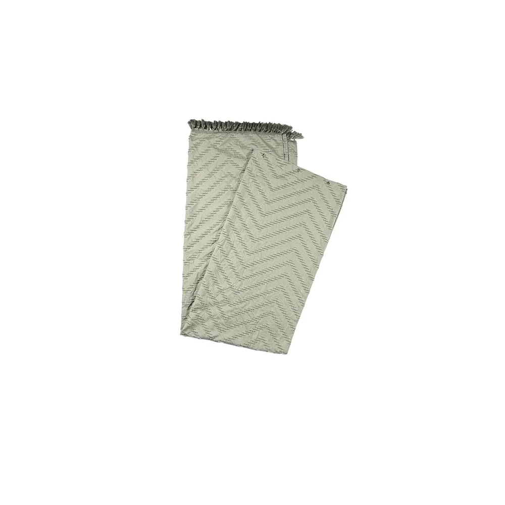Textured Fabric Shower Curtain with Fringe Tassels Trim Sage Green 70 Long